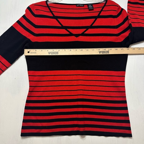 Sculpturesilk Red Black Striped Silk Blend Sweater Women’s Large 3/4 Sleeve - Picture 8 of 8